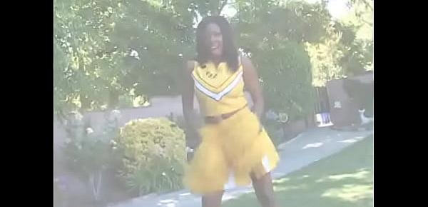  Sexy ebony cheerleader with great tits lets black guy lick her pussy then rides his hard cock